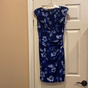 Ralph Lauren faux wraparound flower print sleeveless ruched dress